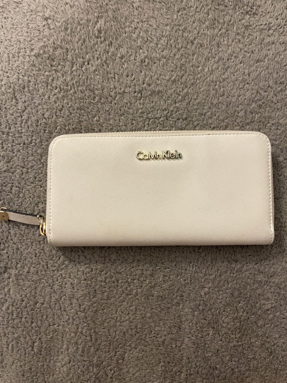 Calvin Klein Cream Zip-Around Wallet with Gold Logo